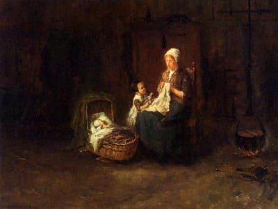 Artwork Title: A Mother And Her Children In An Interior