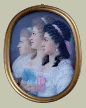 Artwork Title: Continental European Miniature Portrait of three Ladies