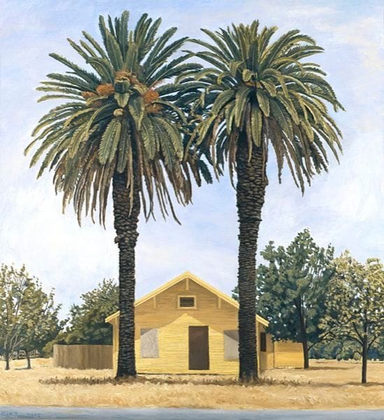 Artwork Title: Yellow House and Two Palms