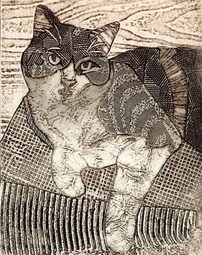 Artwork Title: Musica #5 (Collagraph of Calico Cat)