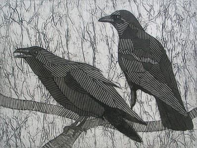 Artwork Title: Black is Back 2 (Black & White Collagraph of Crows)