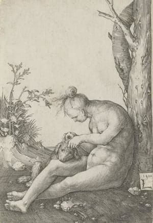 Artwork Title: Nude Woman Picking Fleas off a Dog