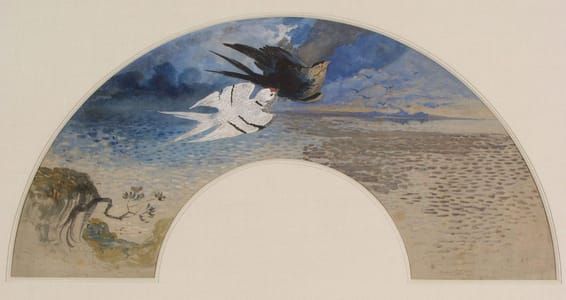 Artwork Title: Two swallows flying over the sea (Deux hirondelles volant au-dessus de la mer), N/D