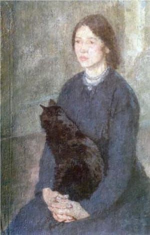 Artwork Title: Young Woman Holding a Black Cat