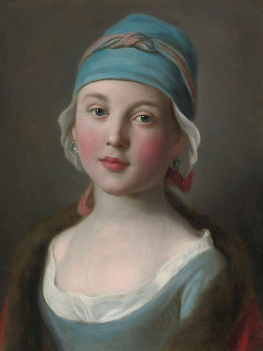 Artwork Title: Portrait Of A Russian Girl In A Blue Dress And Headdress