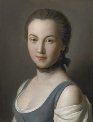 Artwork Title: Portrait of a Young Lady, Bust Length, in a Blue Bodice and Black Lace Choker