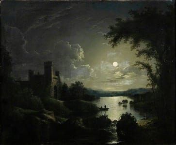 Artwork Title: A Castle and Lake by Moonlight