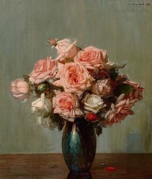 Artwork Title: Pink Roses in a Vase 1913