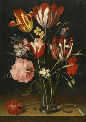 Artwork Title: Still life of tulips, carnations, a rose and other flowers