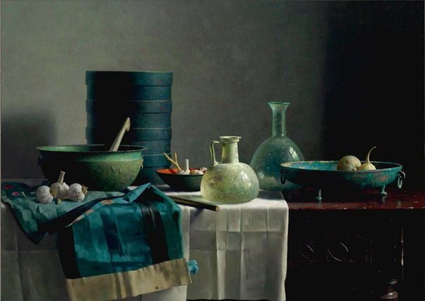 Artwork Title: Roman Glass and Chinese Skirt on a Spanish Table