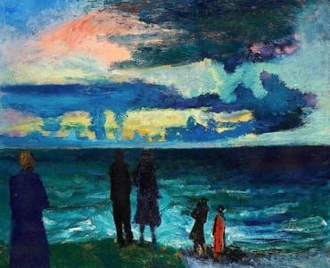 Artwork Title: Figures by the Sea, Sunset