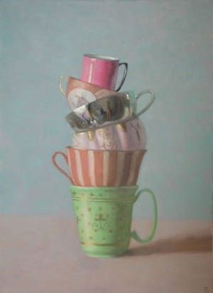 Artwork Title: Stacked cups on green