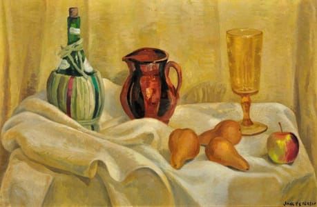 Artwork Title: Still Life of Fruit, Jug, Wine Bottle and Glass
