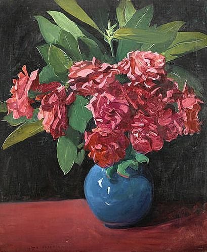 Artwork Title: Pink Roses in a Blue Vase