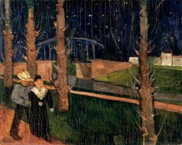 Artwork Title: A Night Scene from Arles (Couple Under the Cypress Trees)