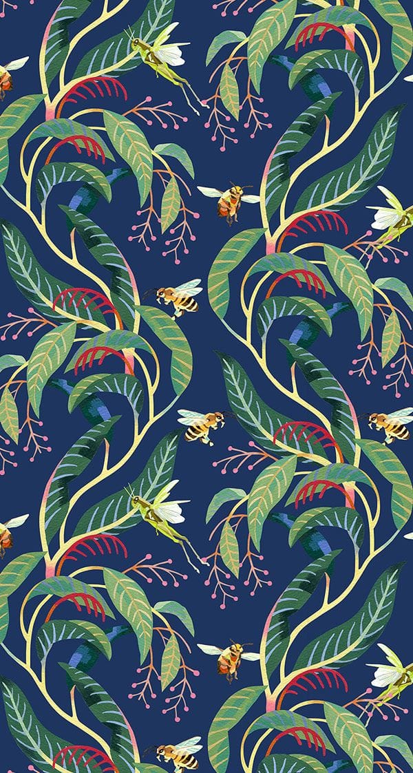 Artwork Title: Tropical pattern. Bees, Grasshoppers and plants