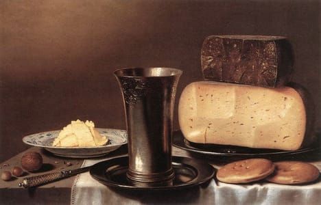 Artwork Title: Still Life With Glass, Cheese, Butter And Cake