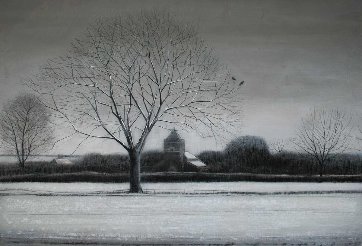 Artwork Title: Ash Tree and Church in Winter