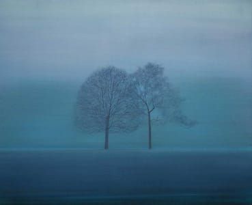 Artwork Title: Two Trees in the Mist at Dusk