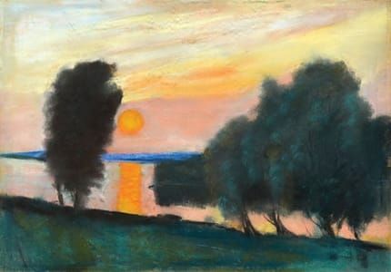 Artwork Title: A Lake Landscape and Sunset
