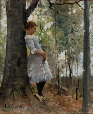 Artwork Title: Girl in birch forest