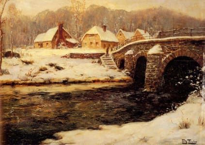 Artwork Title: A Stone Bridge Over a Stream in Winter