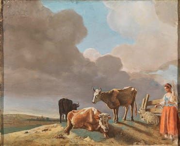Artwork Title: Landscape with Cows, Sheep and Shepherdess