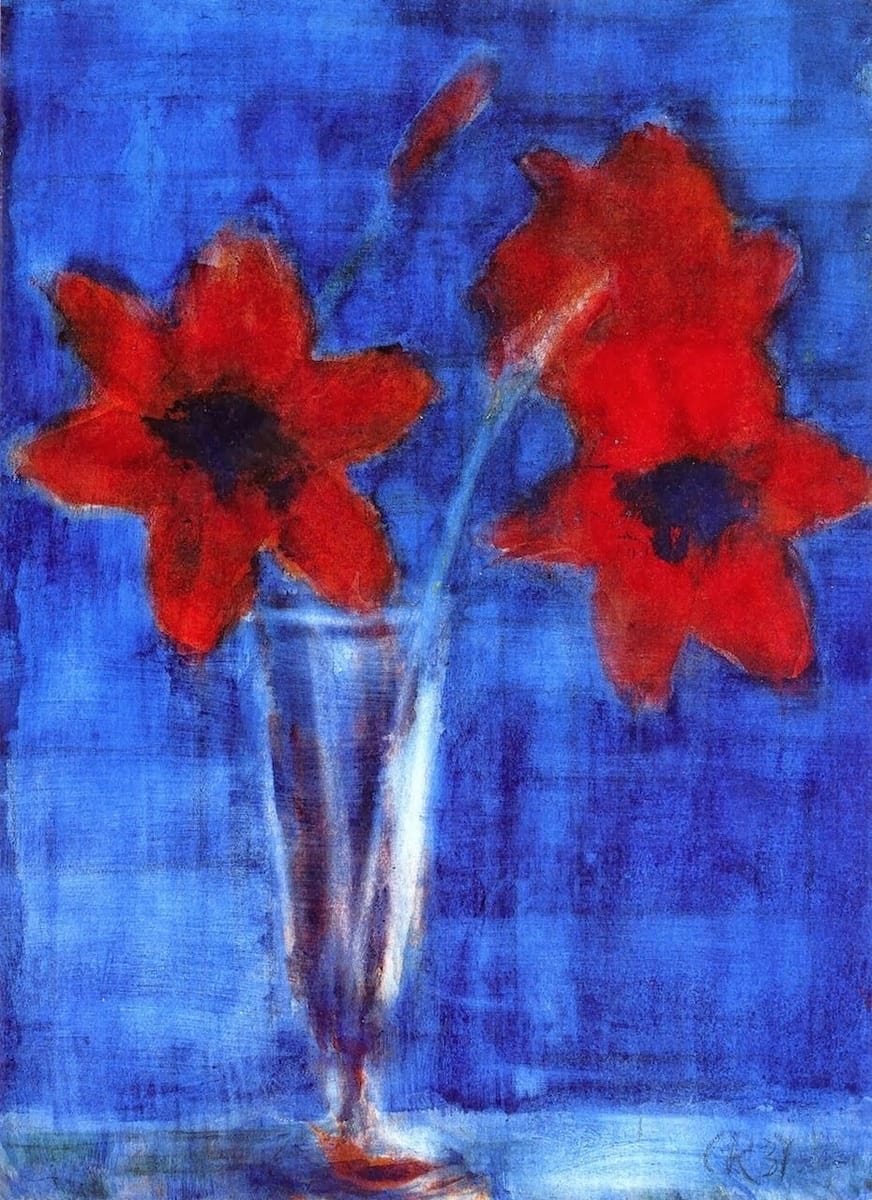 Artwork Title: Red Amaryllis on Blue