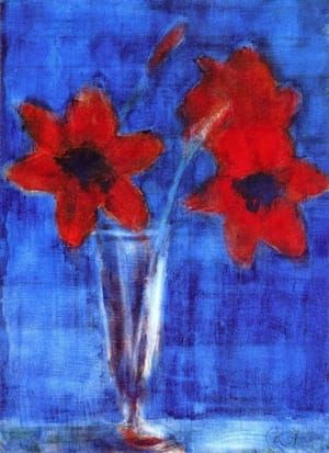 Artwork Title: Red Amaryllis on Blue