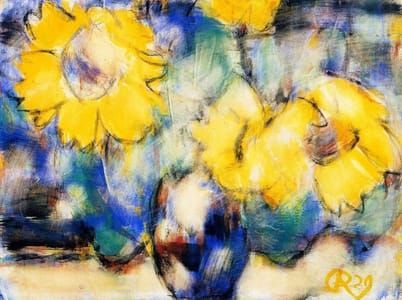 Artwork Title: Sunflowers in a Blue Vase