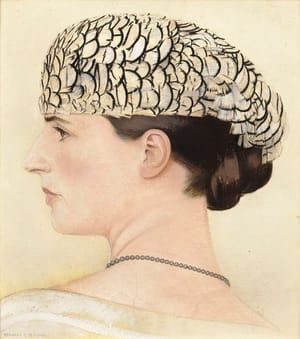 Artwork Title: Profile Portrait of Delfina Boutet de Monvel, Wearing a Feather Hat by Jeanne Lanvin