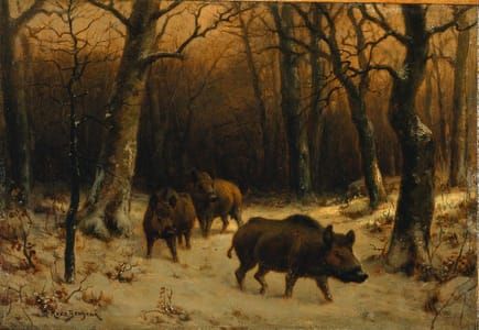 Artwork Title: Wild Boars in the Snow