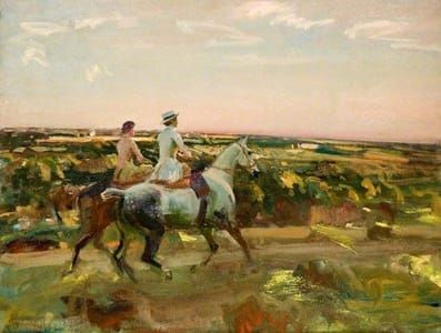 Artwork Title: Two Lady Riders under an Evening Sky