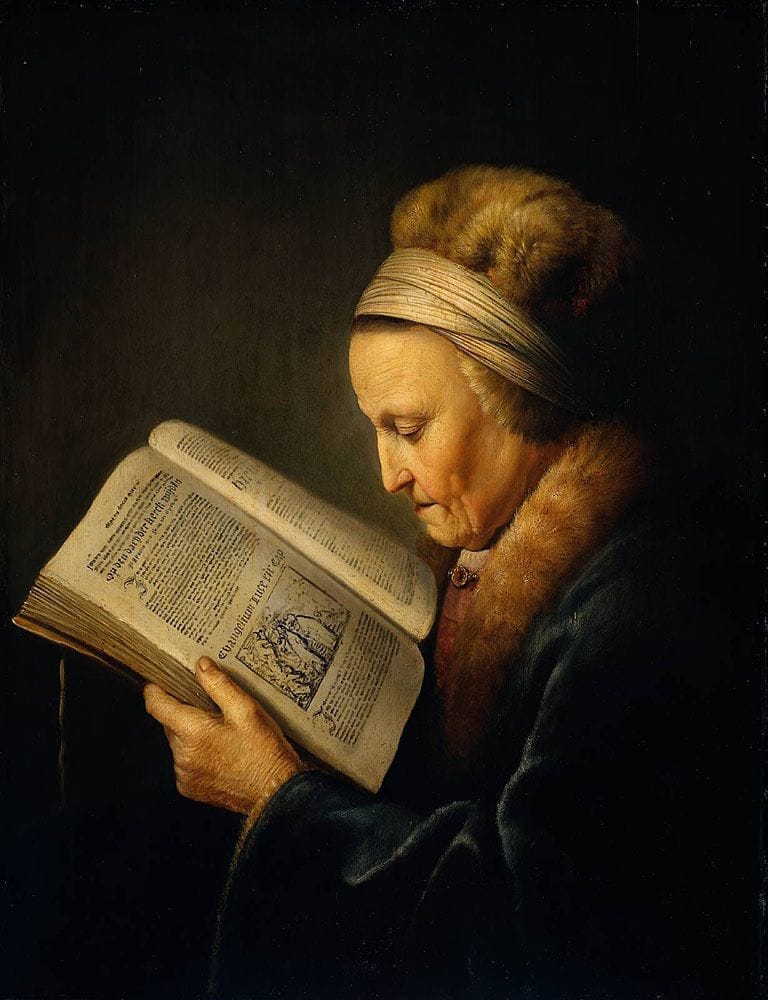 Artwork Title: Old Woman Reading a Lectionary