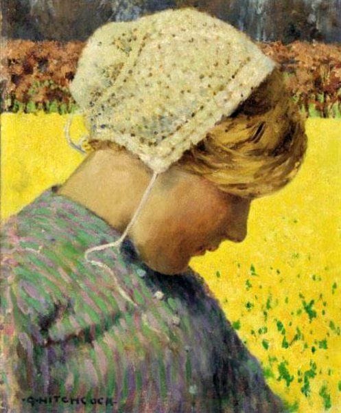 Artwork Title: Dutch Girl Before A Daffodil Field