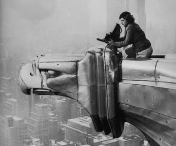 Artwork Title: Margaret Bourke-White on assignment for LIFE on top of Chrysler bldg