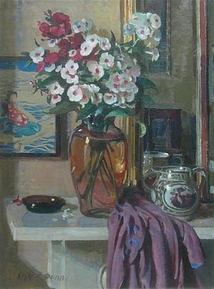 Artwork Title: Interior with Flowers and a Japanese Woodcut