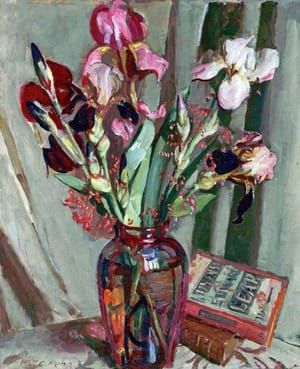Artwork Title: Iris in a Red Glass Vase