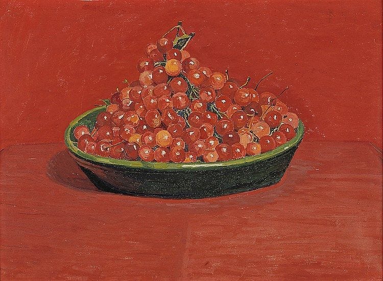 Artwork Title: Rote Kirschen auf rotem Grund (Red Cherries on a Red Background)