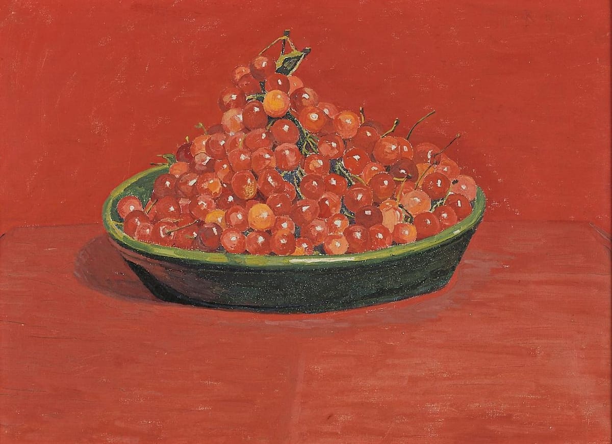 Artwork Title: Rote Kirschen auf rotem Grund (Red Cherries on a Red Background)