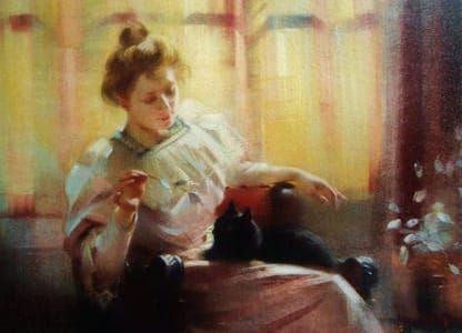 Artwork Title: Lady Playing with Black Cat