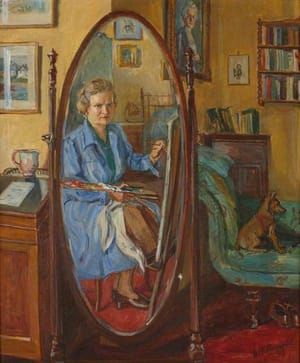 Artwork Title: Seated Self Portrait, Shown in a Cheval Dressing Mirror