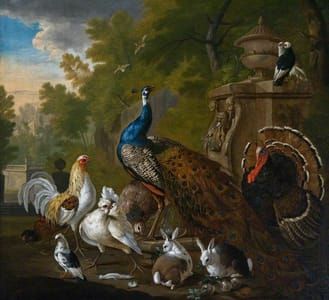 Artwork Title: A Peacock, a Turkey and Domestic Fowl in a Garden