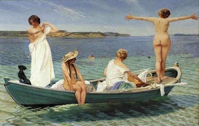 Artwork Title: Girls in a Green Rowing Boat on a Summer Day