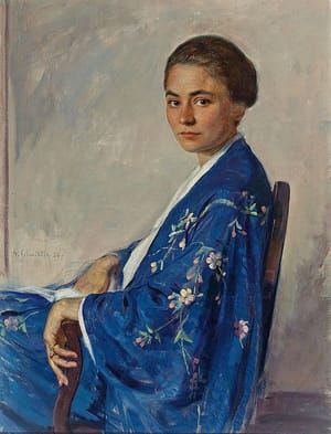 Artwork Title: Portrait of a Young woman in an embroidered Kimono