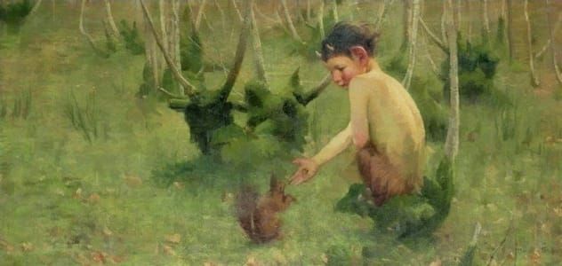 Artwork Title: A Faun Feeding a Squirrel