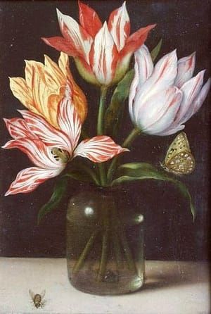 Artwork Title: Glass with Four Tulips