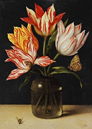 Artwork Title: Glass with Four Tulips
