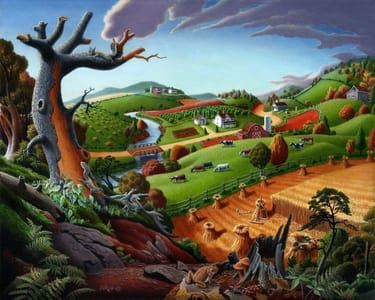 Artwork Title: Autumn Wheat Harvest Farm Painting