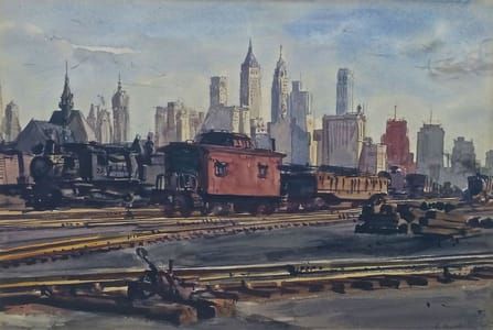 Artwork Title: Railroad Yards With New York Skyline